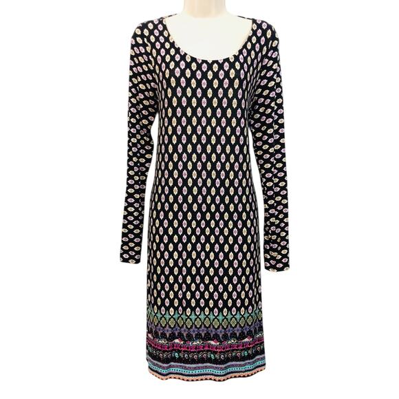 NWT Loveappella Charming Black Multi Colored Design Kasi Knit Dress Caged Back - Picture 16 of 16